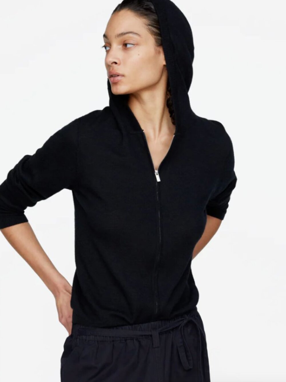 ATM Black Cashmere full Zip Hooded Women's sweater hoodie sweatshirt xs